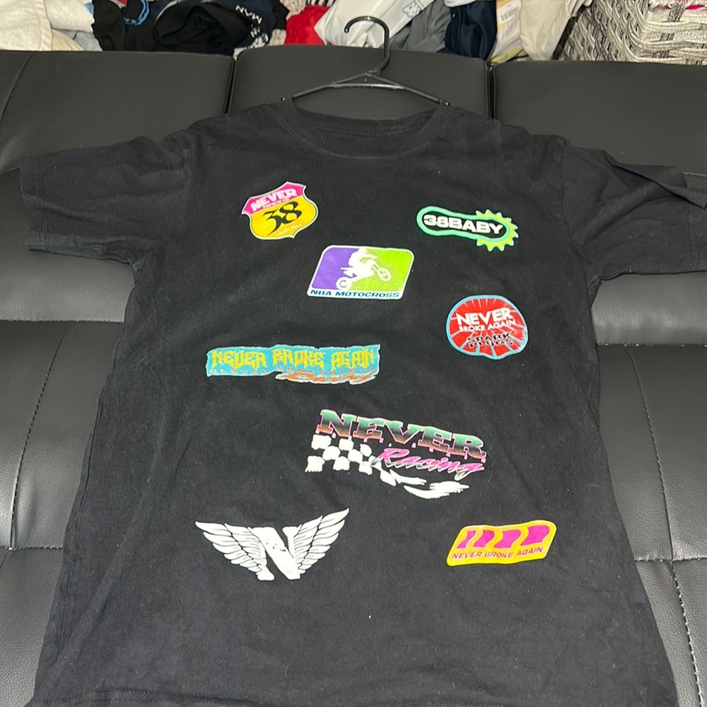 Racing styled NEVER BROKE AGAIN shirt